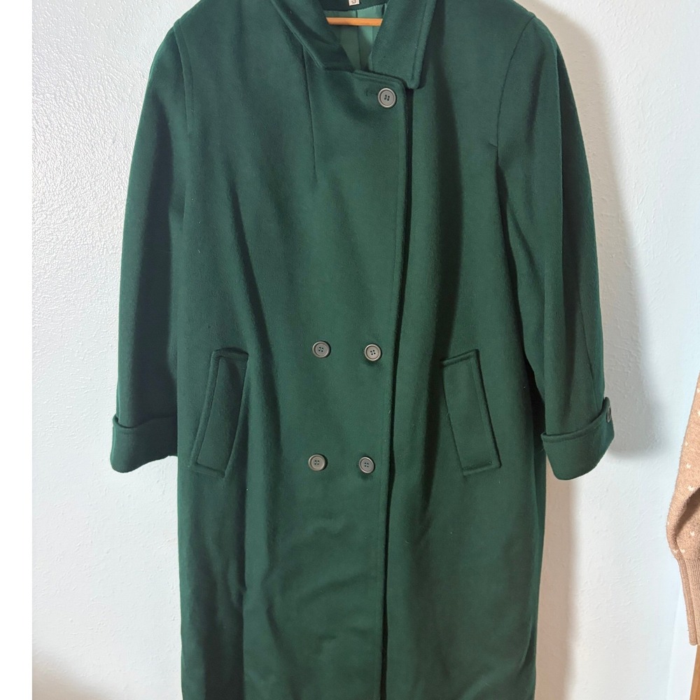 John Weitz Vintage Green 100% Pure Wool Coat Made in Poland 14P Dark Academia